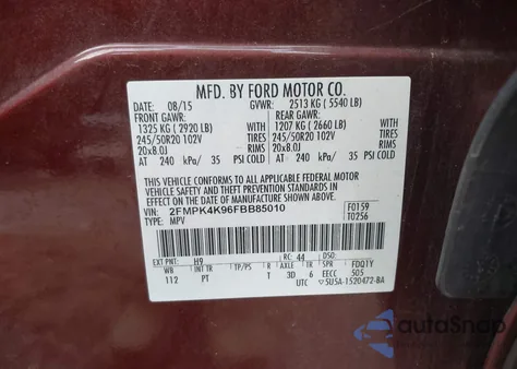 2015 Ford Edge Titanium z USA, uszkodzony, nr VIN 2FMPK4K96FBB85010